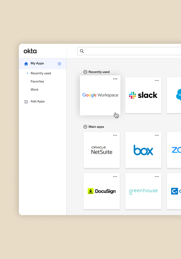 Screenshot of the Okta admin dashboard showing Single Sign-On options for the Google Workspace integration.