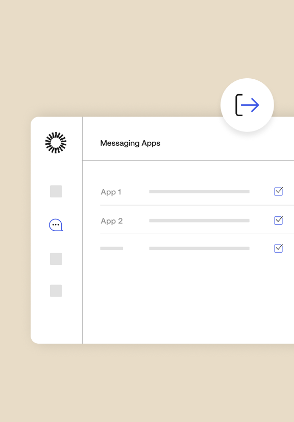 Product UI for Universal Logout showing a user's session being terminated for multiple messaging applications.